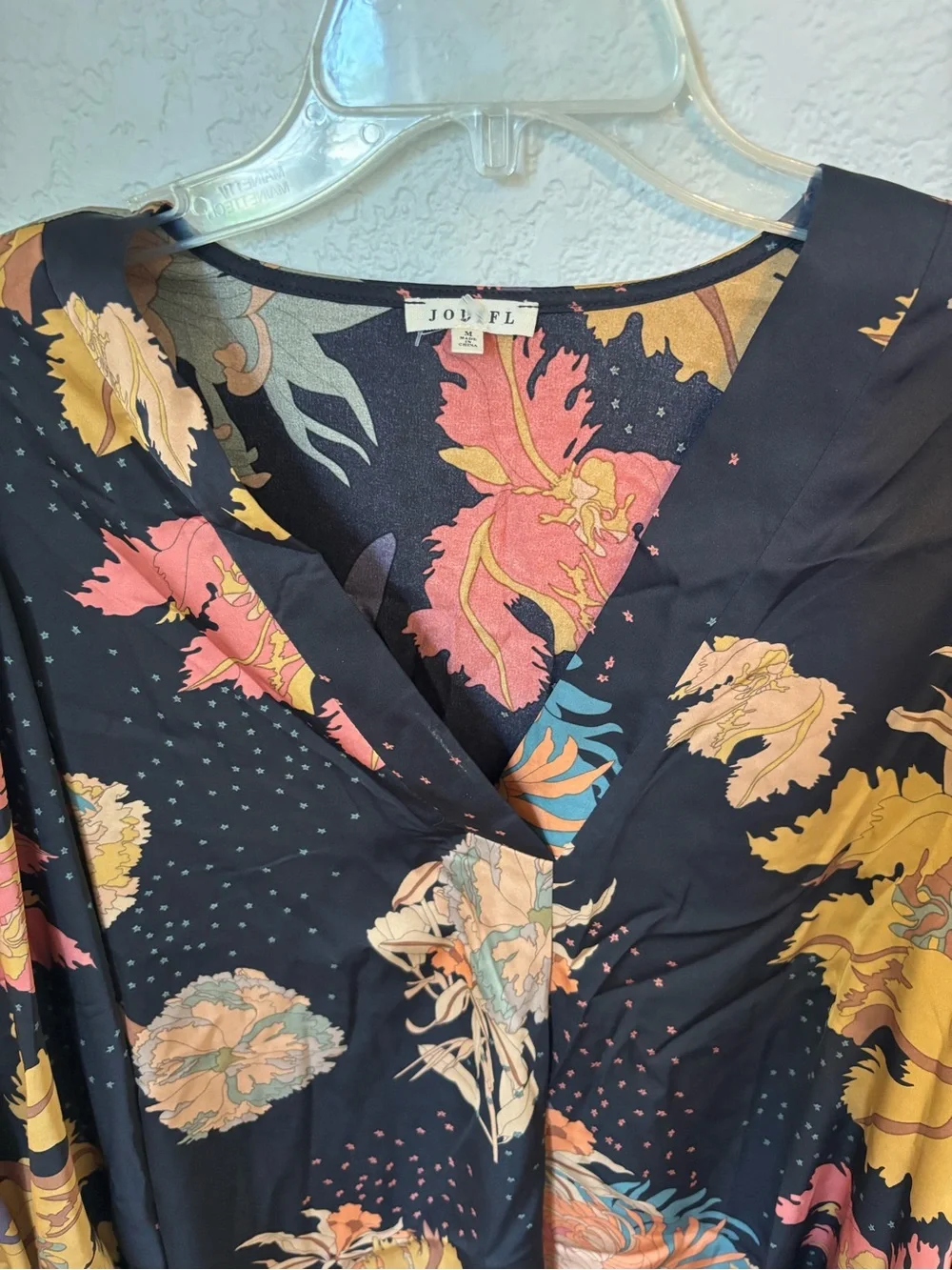 JODIFL Black Floral V-Neck Blouse with Mustard, Coral & Sage - Picture 3 of 9
